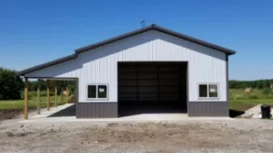 Beautiful shed with a lean to. Shown above the areas we serve in Missouri.